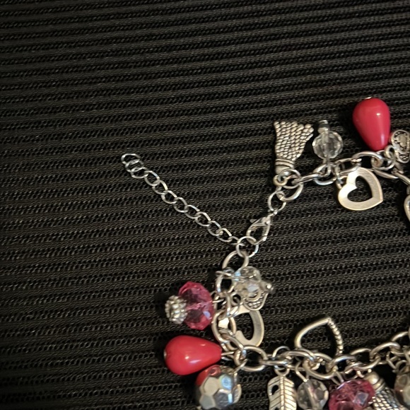 Charm bracelet pink and silver charms. - Picture 6 of 6